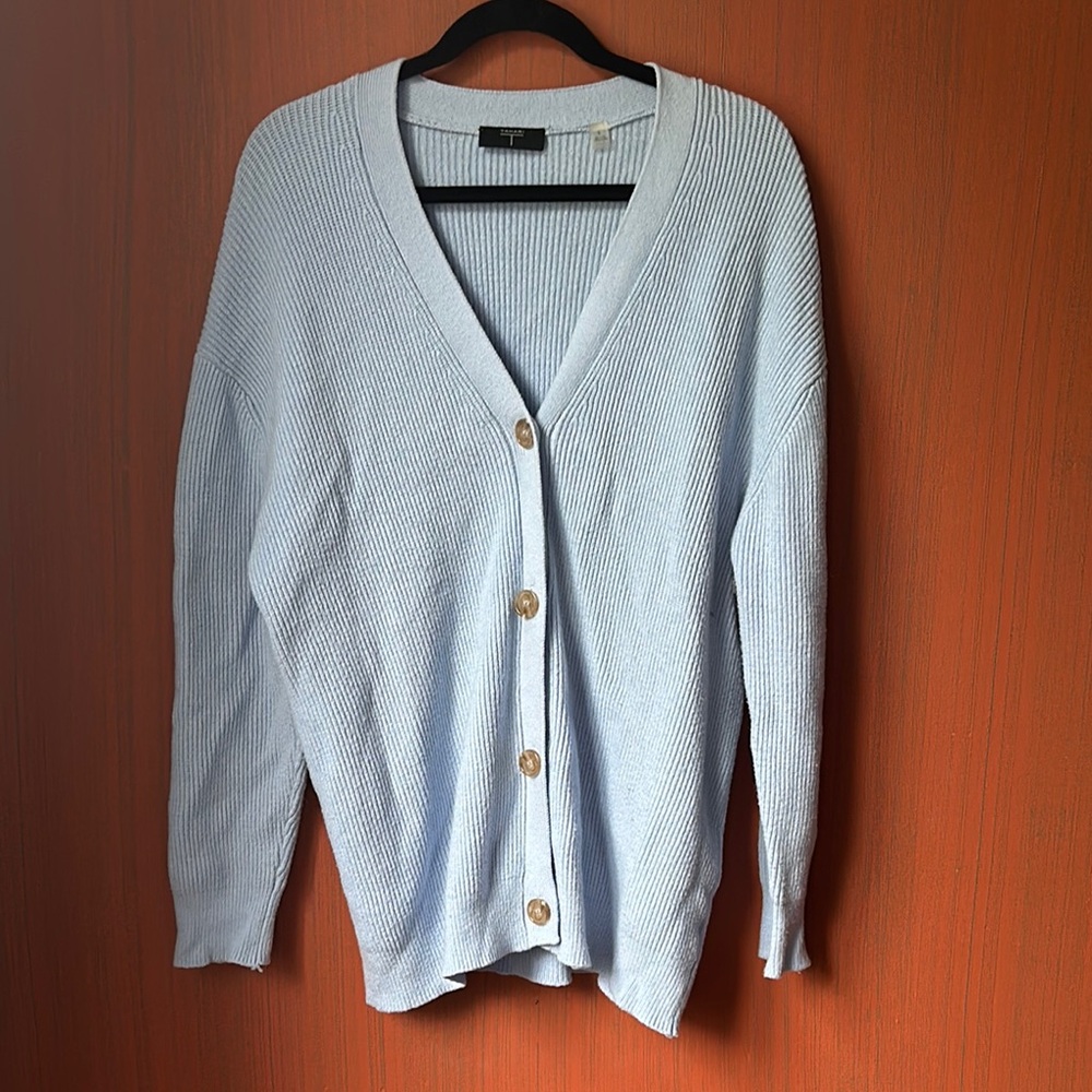 Tahari Light Blue long Cardigan Sweater L